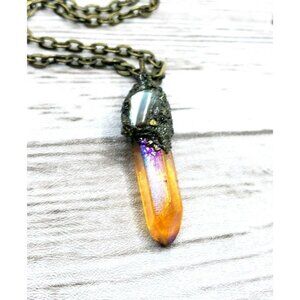 Aura quartz and seashell crystal necklace